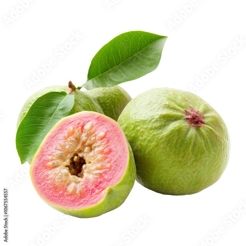 Green skinned guavas with pink flesh photo