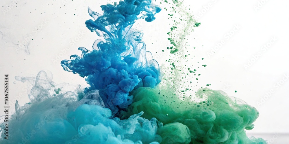 Splash of blue and green watercolor ink on a white surface, ink, texture, surface