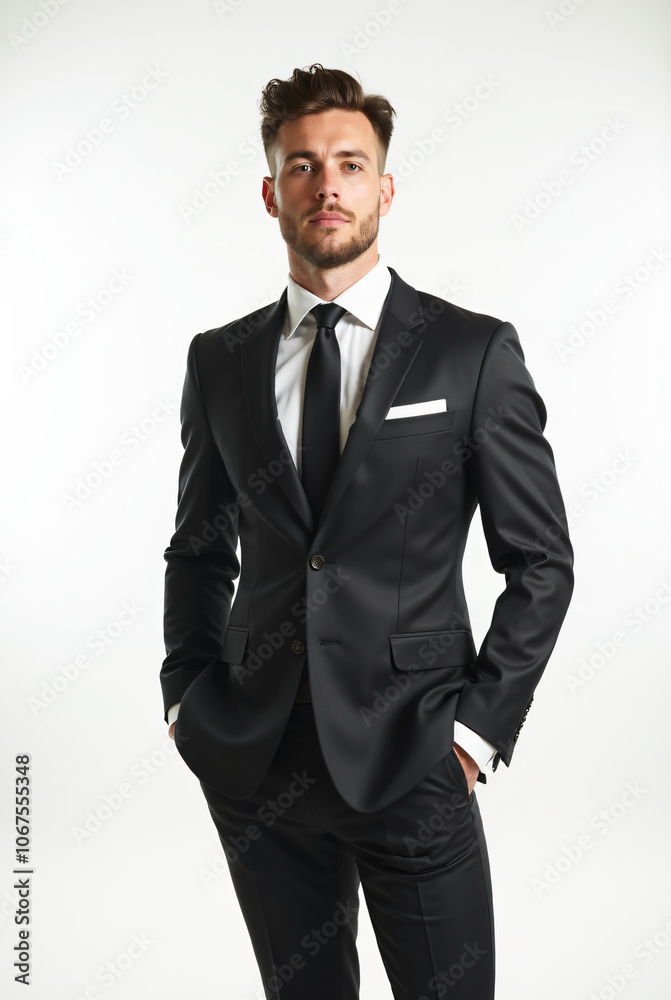 Full Body Male Model Isolated on a White Backdrop Wearing Classy Attire for a Magazine Photoshoot Full Body Male Model Isolated on a White Backdrop Wearing Classy Attire for a Magazine Photoshoot