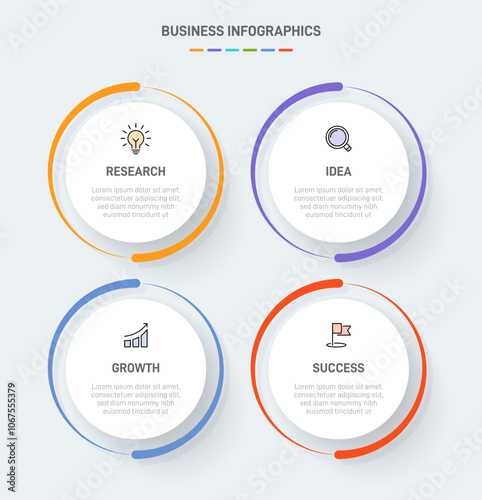 4 clean infographic design shaped elements template, symbolizing the four stages of business strategy and progression. Progress bar or timeline. Vector for presentation, web site or app.
