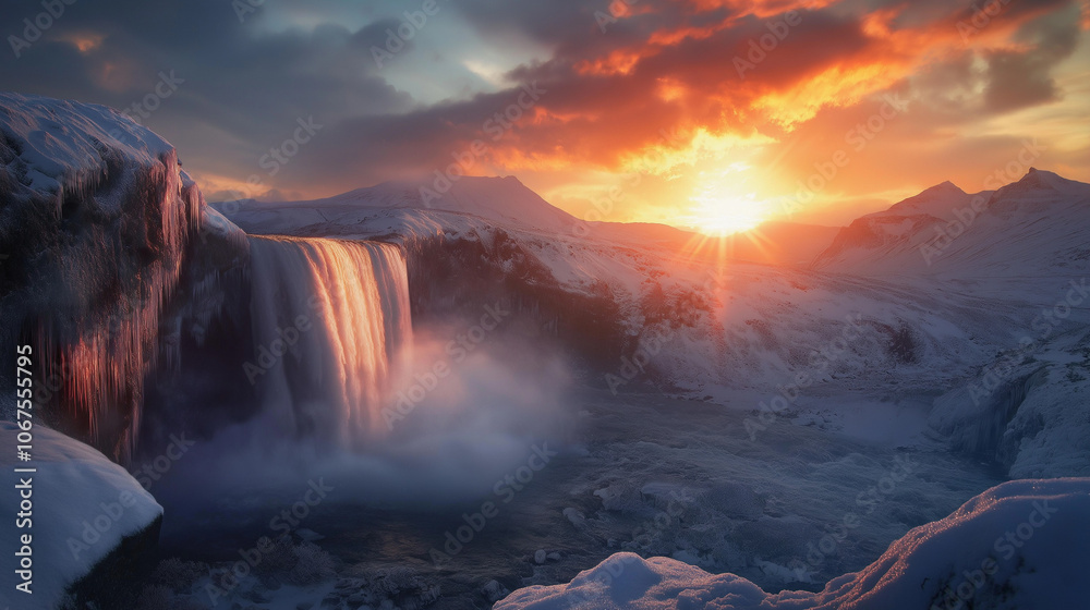 Fototapeta premium sunrise over the river and waterfall