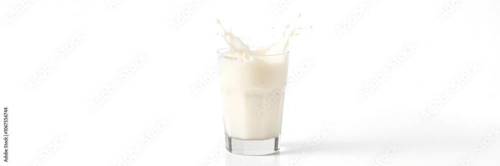 Glass of milk with splashes on white background, healthy, motion Glass of milk with splashes on white background, healthy, motion