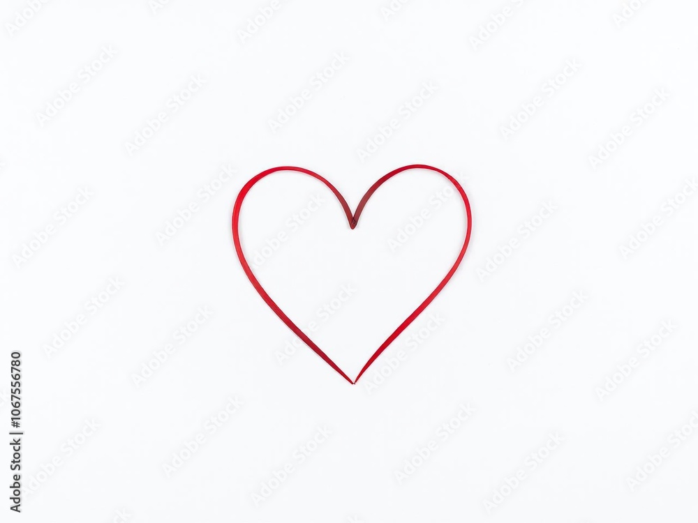 Simple and elegant red heart outline on a plain white backdrop, design, Valentine's Day Simple and elegant red heart outline on a plain white backdrop, design, Valentine's Day