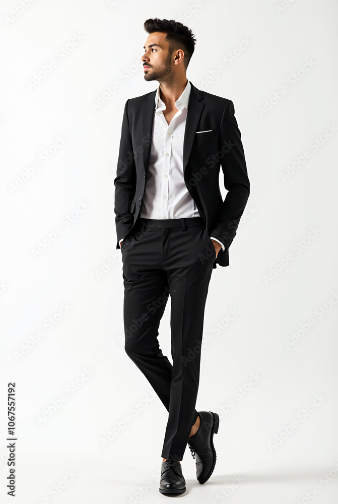 Full Body Male Model Isolated on a White Backdrop Wearing Classy Attire for a Magazine Photoshoot Full Body Male Model Isolated on a White Backdrop Wearing Classy Attire for a Magazine Photoshoot