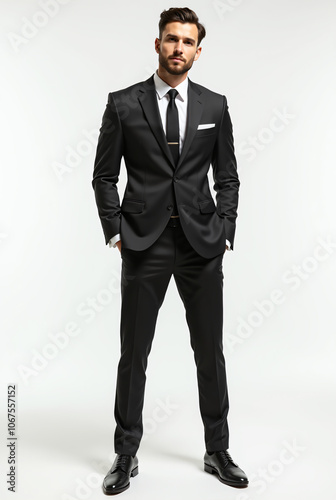 Full Body Male Model Isolated on a White Backdrop Wearing Classy Attire for a Magazine Photoshoot