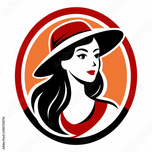 Beautiful woman in hat logo vector illustration on white background