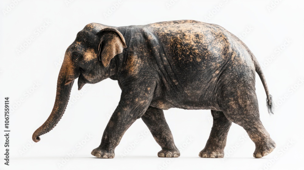 Fototapeta premium Side view of walking Asian Elephant isolated on white background.
