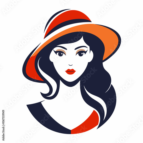 Beautiful woman in hat logo vector illustration on white background