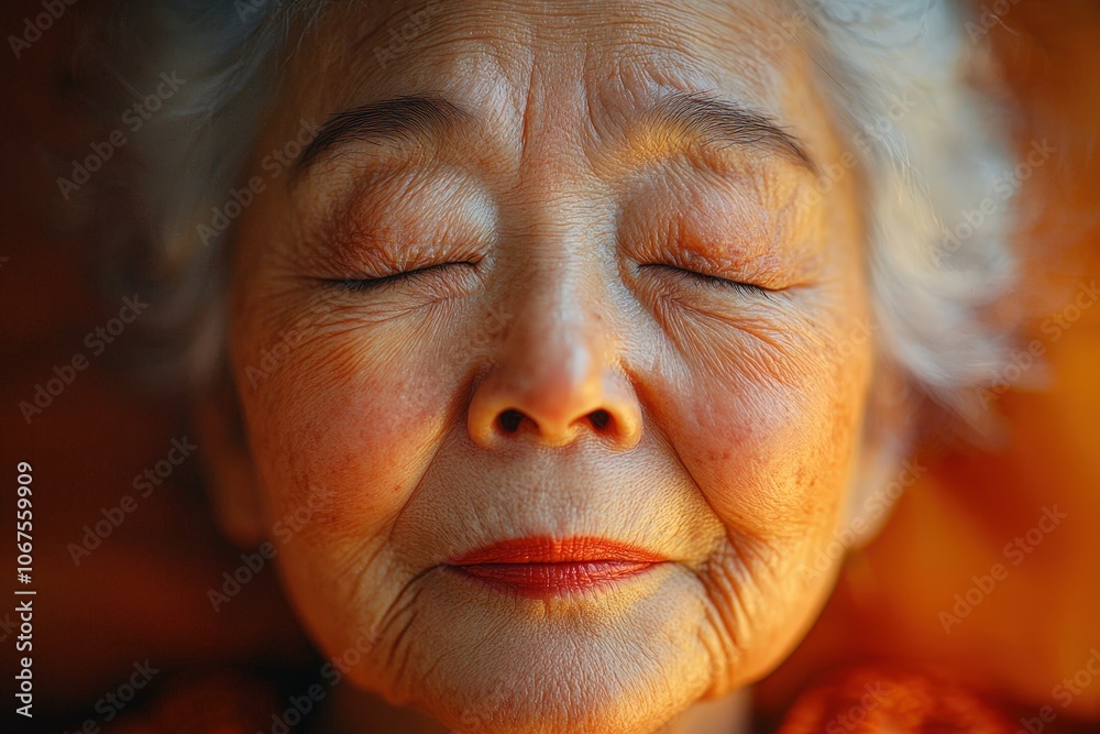 Serenity and wisdom: close-up portrait of an elderly woman with closed eyes Serenity and wisdom: close-up portrait of an elderly woman with closed eyes