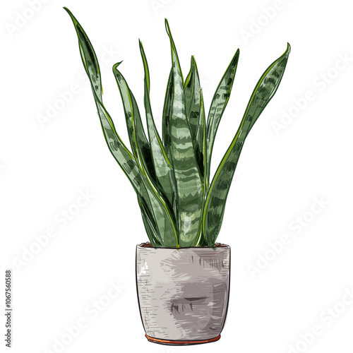 Hand drawing  snake  tree indoor plant  vector illustration
