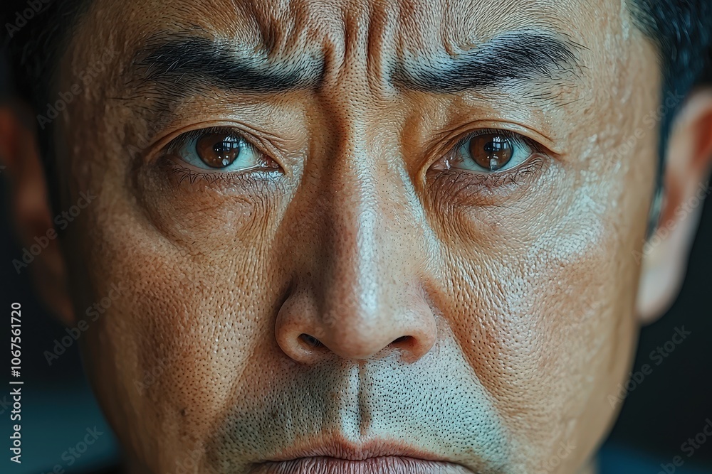 Intense facial expression of mature man capturing emotion and depth Intense facial expression of mature man capturing emotion and depth