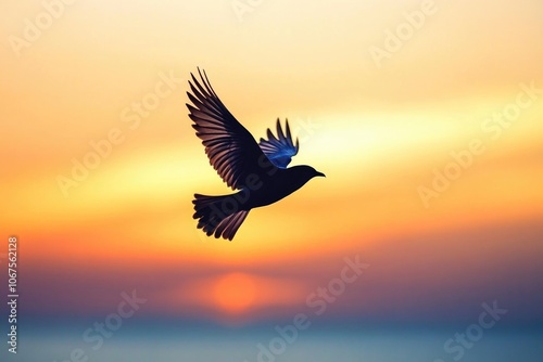 Bird flying at sunset