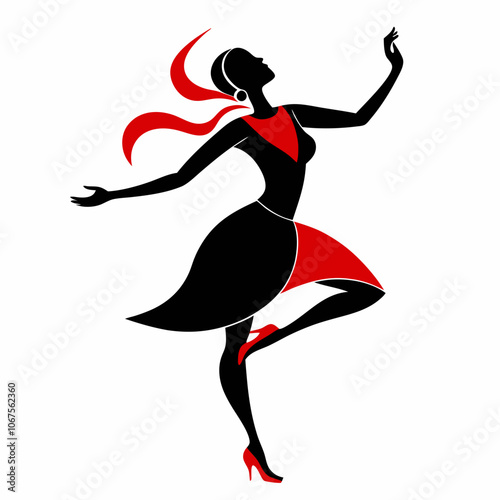 Black and red silhouette of a women dancing vector illustration on a white background