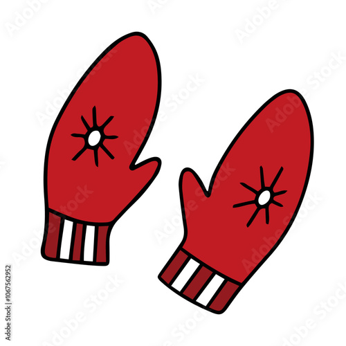 Vector drawing. Red mittens. Winter clothes. Cartoon design element