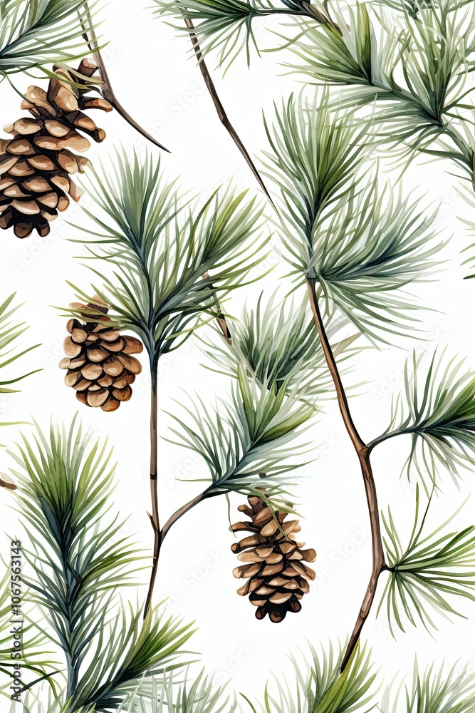 Fototapeta premium Pine branch and leaves.