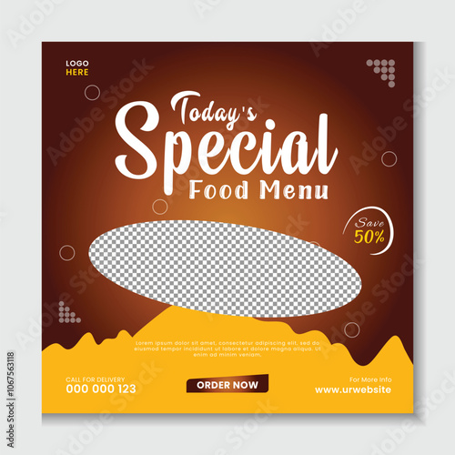 Special food menu web poster design for business promotion. Restaurant pizza online sale promotion square web flyer and poster design template.