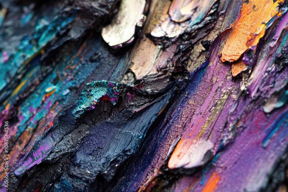 Colorful painting on tree trunk Colorful painting on tree trunk