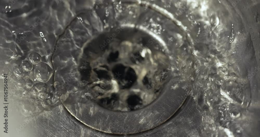 Kitchen sink with flowing water down the drain Kitchen sink with flowing water down the drain