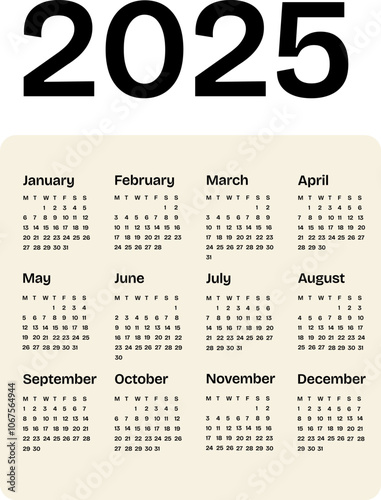 Minimalistic vector calendar 2025