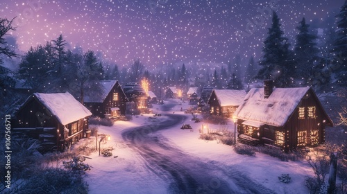 Quaint Christmas Village with Snow and Holiday Decor - made with Generative AI