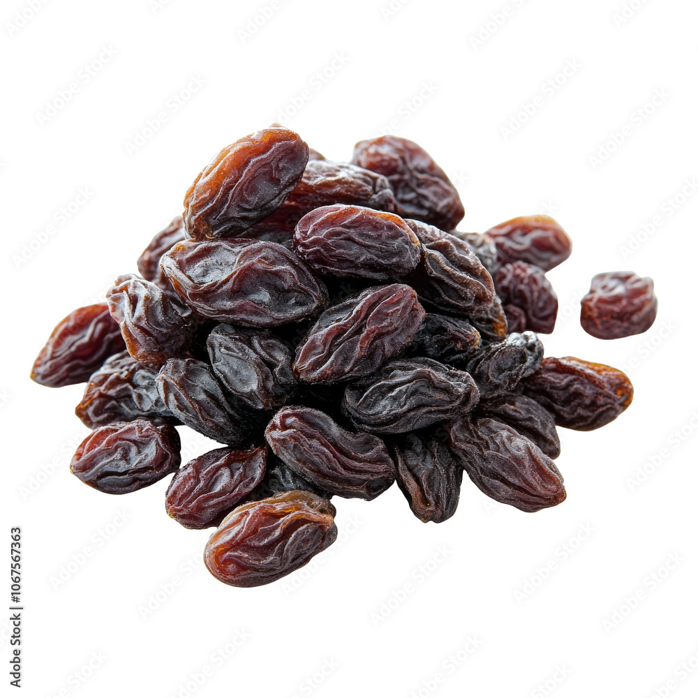 Pile of dark raisins on a white background Pile of dark raisins on a white background