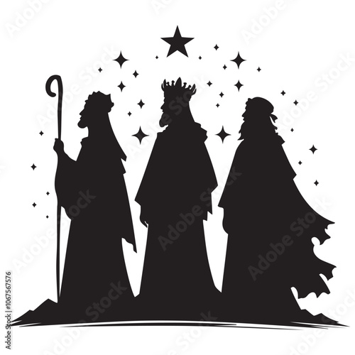 Three Wise Men silhouette vector art black color design and solid white background 
