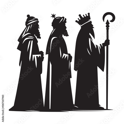 Three Wise Men silhouette vector art black color design and solid white background 