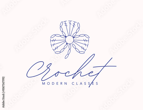 Clover label with inscription crochet modern classes drawing on beige background