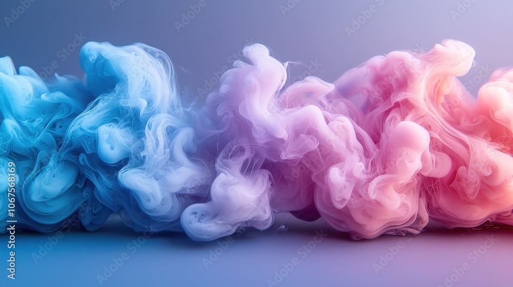 Fototapeta premium Dreamy smoke swirls in soft lavender and baby blue, cotton candy texture, modern pastel aesthetic, ethereal movement, light airy composition, perfect for content overlay, gentle gradient flow