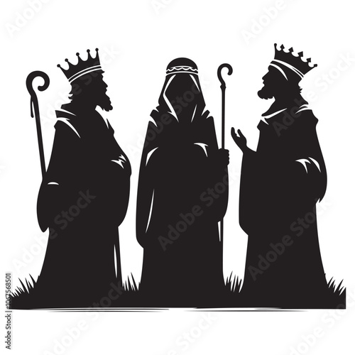 Three Wise Men silhouette vector art black color design and solid white background 