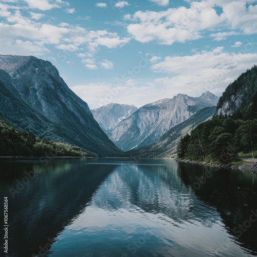 Scenic view of lake against mountain -"Tranquil Beauty: A Scenic View of a Lake Against Majestic Mountains"