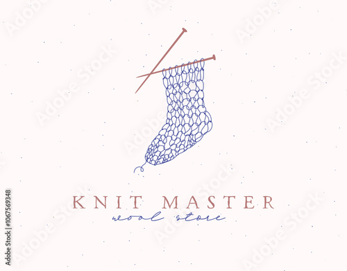 Obraz na płótnie Knitted sock label with inscription wool store drawing on beige background w salonie