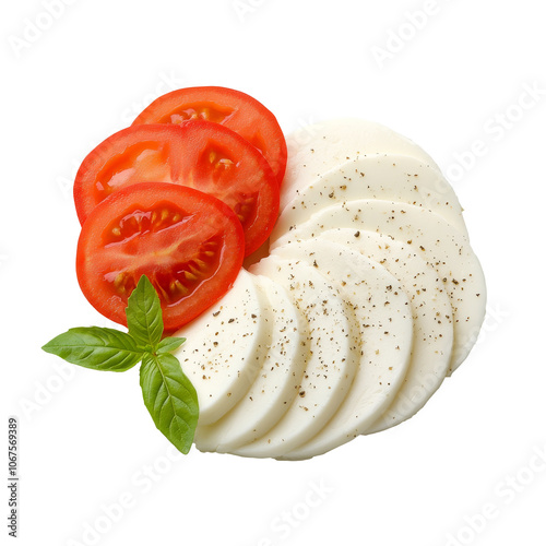 Sliced tomatoes and mozzarella cheese on a plate