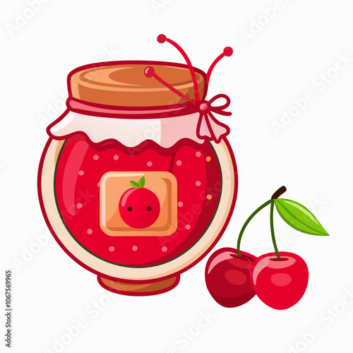 Cherry jam jar and cherry Food and cooking Vector illustration on a isolated white background (1)