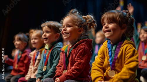 Kids smile brightly as they receive their medals for achievements during a school event