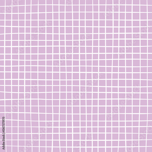 Hand drawn purple cute grid pattern for background. doodle beige, plaid pattern. Graph square background with texture. Line art freehand grid vector outline grunge print.