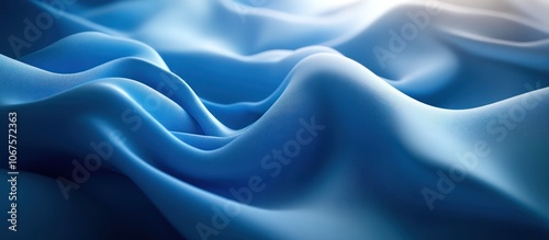 Abstract blue fabric background with soft flowing waves.