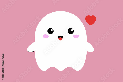 cute Halloween spooky ghost with a blush on and in love