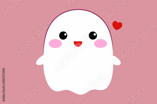 cute Halloween spooky ghost with a blush on and in love