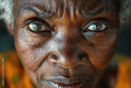 Elderly woman's expressive eyes reflecting life stories and resilience