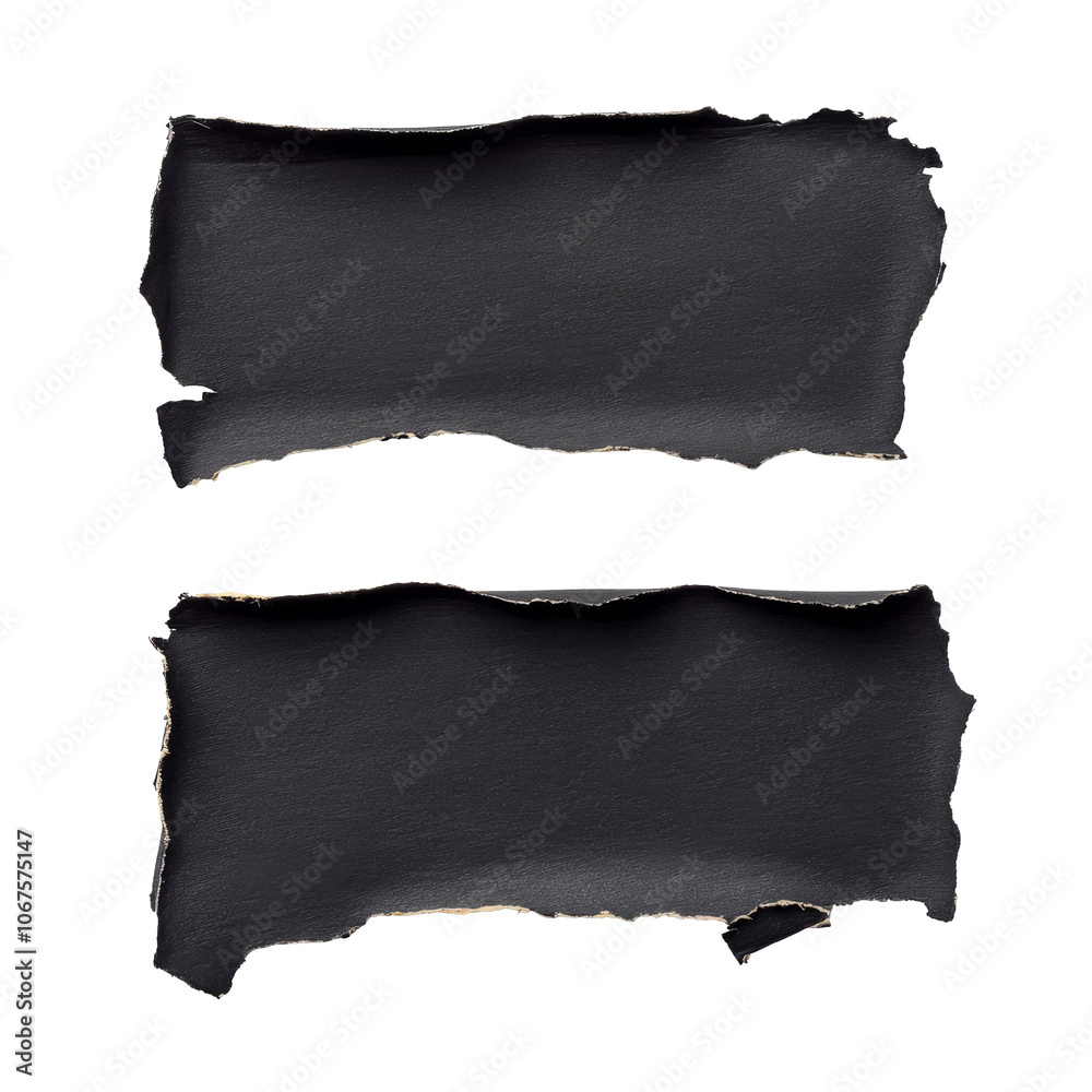 ‘Black torn paper strips on white’ ‘Black torn paper strips on white’