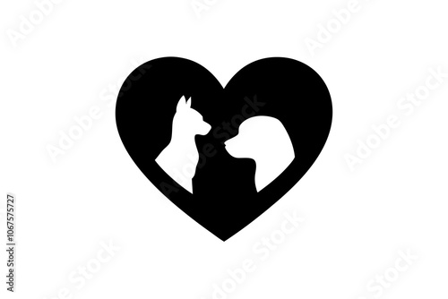  cute cat and dog love silhouette vector art illustration