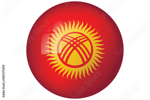 Flag of Kyrgyzstan. Kyrgyz national symbol in official colors. Template icon. Abstract vector background. Round glass light ball, 3D big bubble, sphere