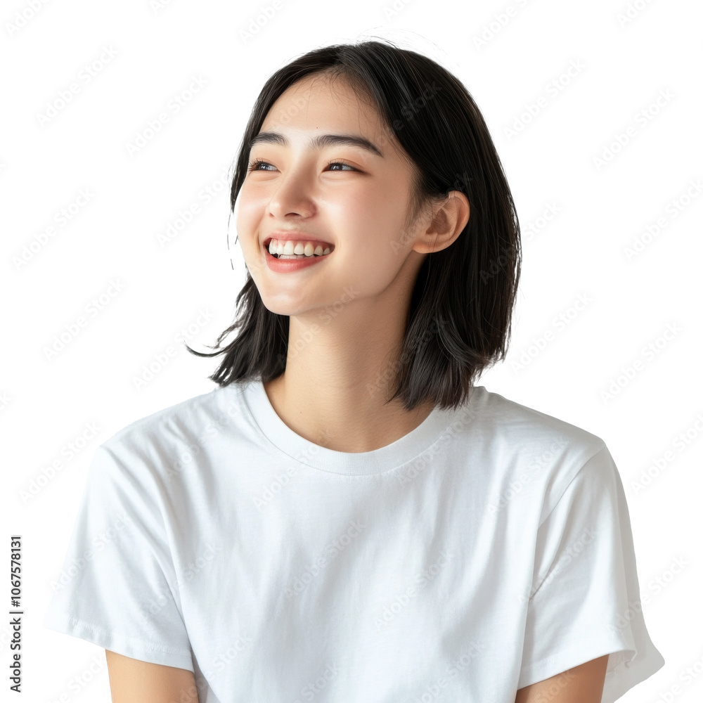Young woman smiling cheerfully in a casual t shirt Young woman smiling cheerfully in a casual t shirt