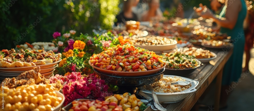 Obraz premium A buffet table laden with food, a celebration of culinary delights.