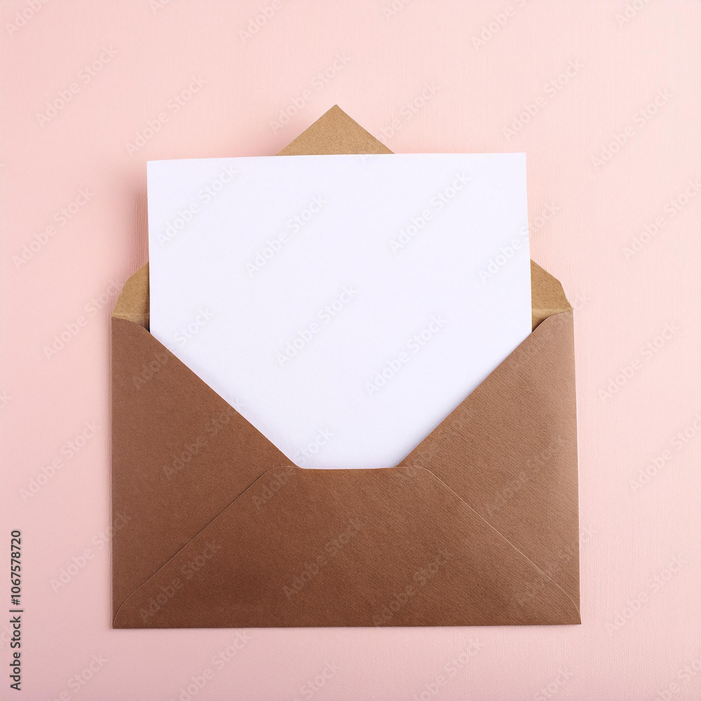 Open envelope with blank card. Mock-up. Top view. Close-up. Open envelope with blank card. Mock-up. Top view. Close-up.