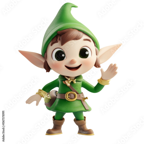 cute little kid wearing green elf Christmas costume.. Generative AI