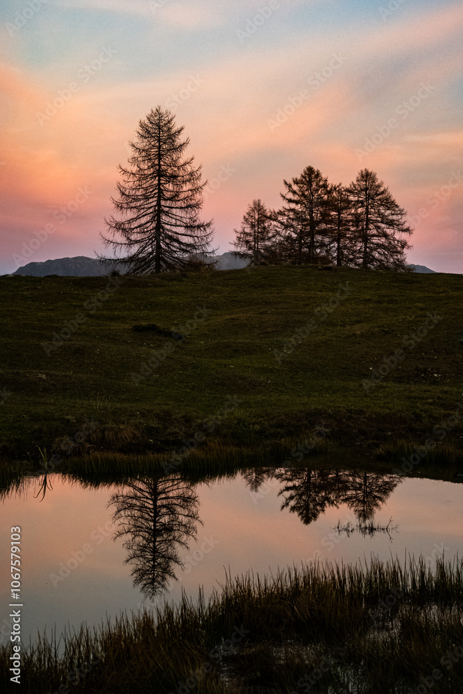 Fototapeta premium Lienzer Dolomiten - Osttirol - Sonnenuntergang - Spiegelung