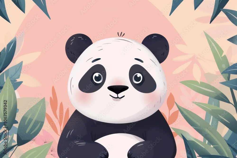 Cute cartoon panda in vibrant jungle Cute cartoon panda in vibrant jungle