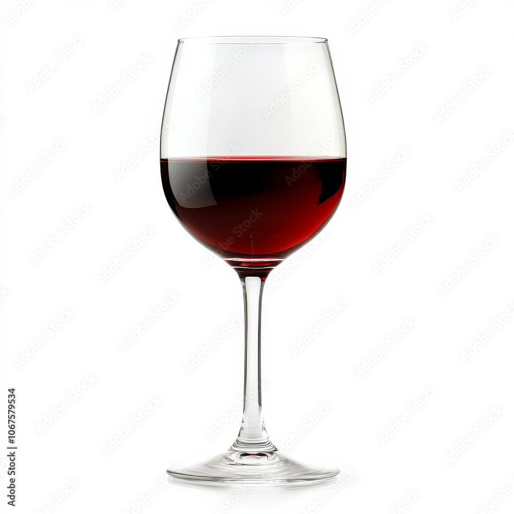 A glass of red wine with a stemmed glass, isolated on a white background, highlighting a classic beverage A glass of red wine with a stemmed glass, isolated on a white background, highlighting a classic beverage